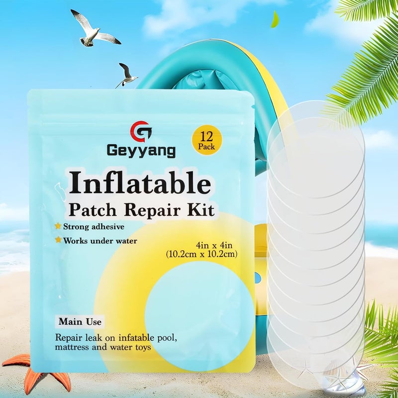 G GEYYANG GEYYANG 12 Pack of Inflatable Patch Repair Kit,Air Mattress Patch Kit,Waterproof TPU Pool Repair Tape for Air Mattress,Bounce House,Pool Toys,Rafts,Tent,Swimming Ring,Inflatable Boats - Image 1